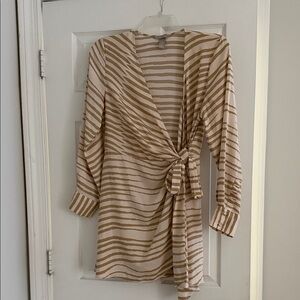 H&M Beige and Brown Striped Mini Dress